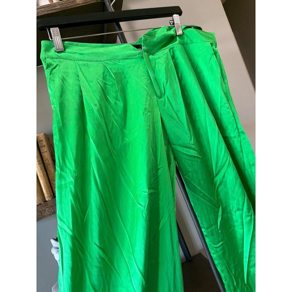 SEROYA Zarri Silk Wide Leg Pant Kelly Green Womens Size Small - Picture 7 of 13